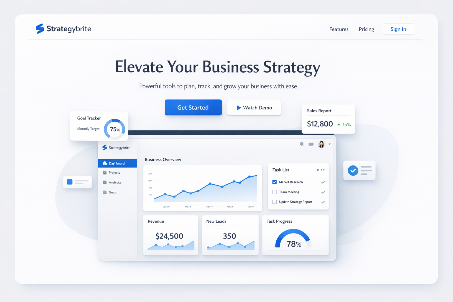 Strategybrite landing page wireframe package